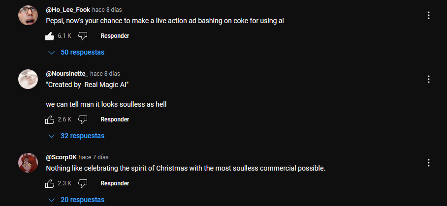 Coca-Cola y su anuncio navideño creado con IA 3 comentarios en el video del anuncio de Navidad de Coca Cola generado con IA