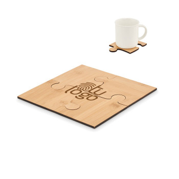Set de 4 posavasos de bambú tipo puzle
