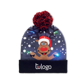 Gorro de punto navideño con luces LED