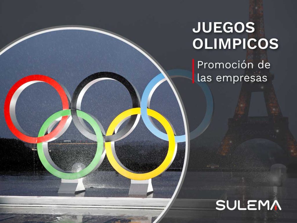 Portada del blog con el texto: "Juegos olímpicos: promoción de las empresas". Se ve el símbolo olímpico y de fondo la torre eifel