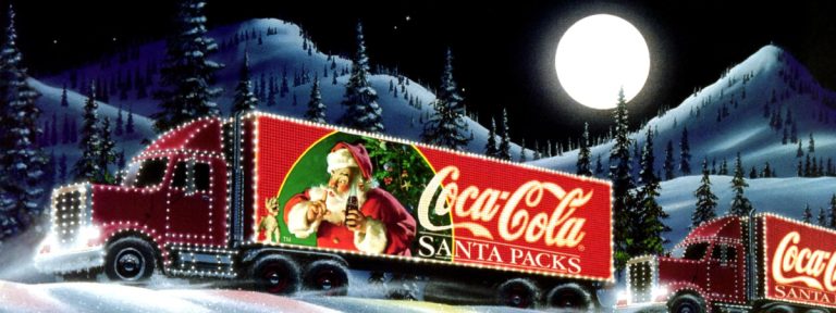 Tarjeta Navideña Coca-Cola 5x7″ – Santa Disfruta Una Coca-Cola Y Tren – Con Sobre